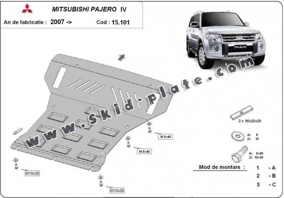 Steel skid plate for the protection of the engine and the radiator for Mitsubishi Pajero 4 (V80, V90)