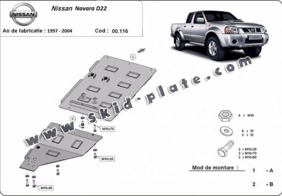 Steel gearbox skid plate for Nissan Navara D22