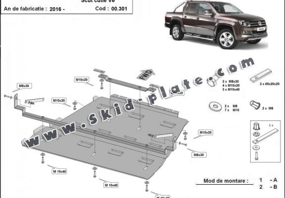 Steel gearbox and differential skid plate for Volkswagen Amarok -  V6 automat