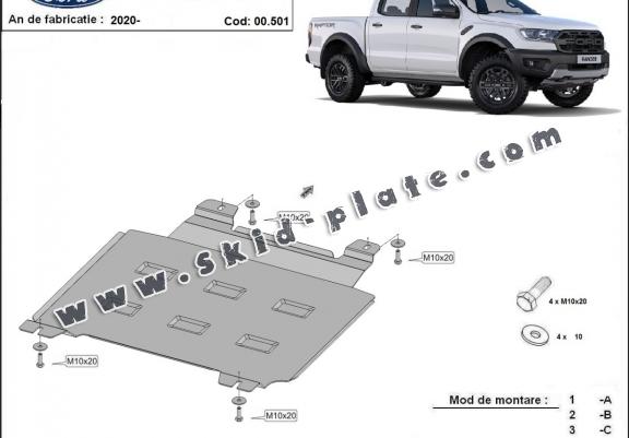 Steel gearbox skid plate for Ford Ranger Raptor