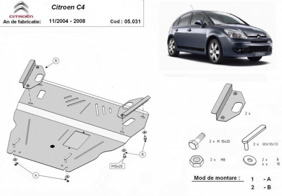 Steel skid plate for Citroen C4