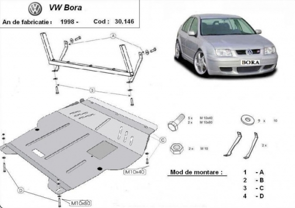 Steel skid plate for VW Bora
