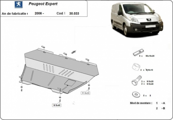 Steel skid plate for the protection of the engine and the gearbox for Peugeot Expert