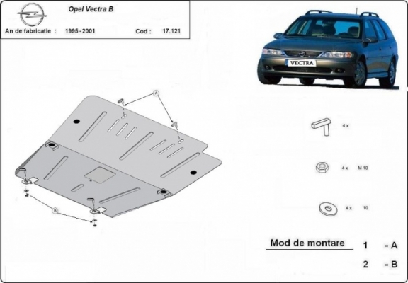 Steel skid plate for Opel Vectra B