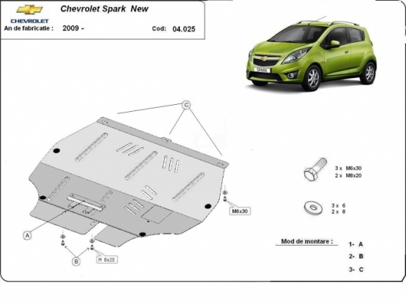 Steel skid plate for Chevrolet Spark