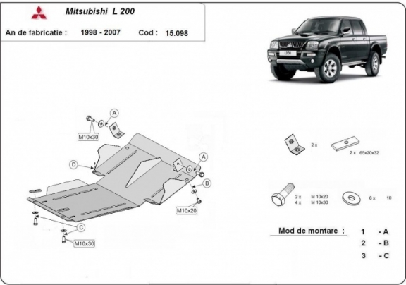 Steel skid plate for Mitsubishi L200