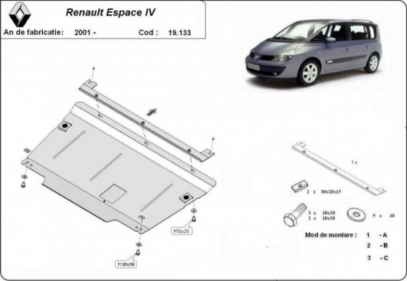 Steel skid plate for Renault Espace 4