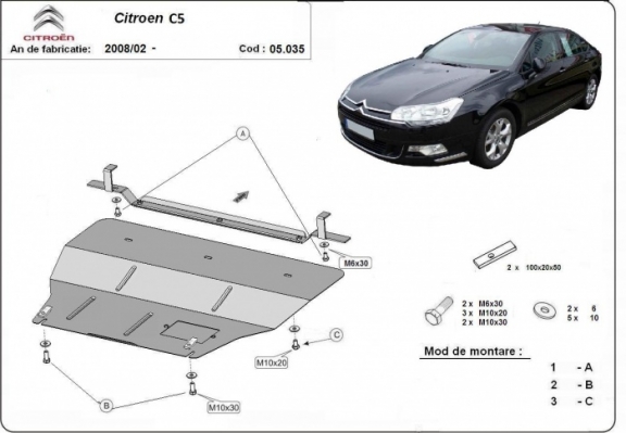 Steel skid plate for citroen C5