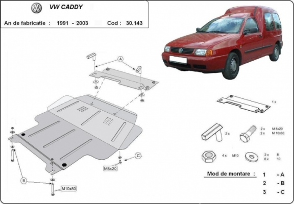 Steel skid plate for Volkswagen Caddy