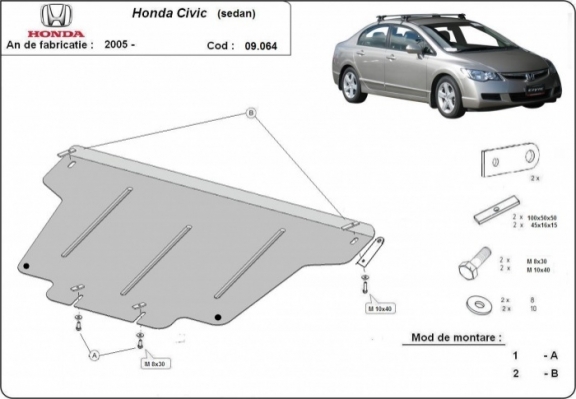Steel skid plate for Honda Civic (berlin)
