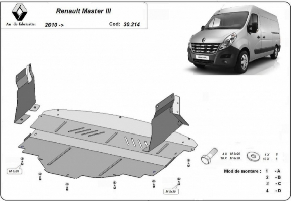 Steel skid plate for Renault Master 3