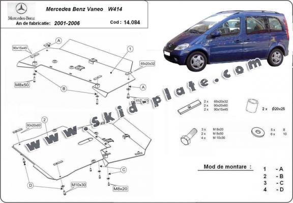 Steel skid plate for the protection of the engine and the gearbox for Mercedes Vaneo W414