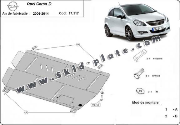 Steel skid plate for Opel Corsa D