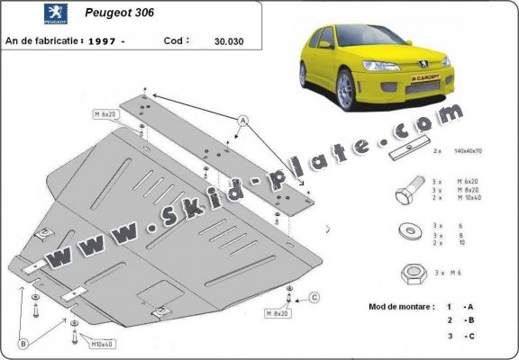 Steel skid plate for Peugeot 306