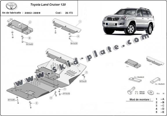 Steel skid plate for Toyota Land Cruiser J120