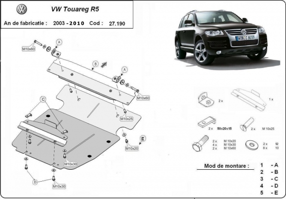 Steel skid plate for Volkswagen Touareg 7L