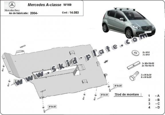 Steel skid plate for the protection of the engine, gearbox and differential for Mercedes A-Class W169