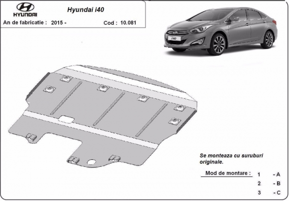 Steel skid plate for the protection of the engine and the gearbox for Hyundai i40