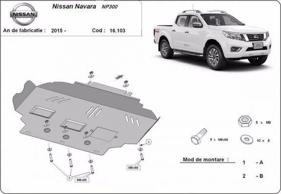 Steel skid plate for Nissan Navara NP300 - D23