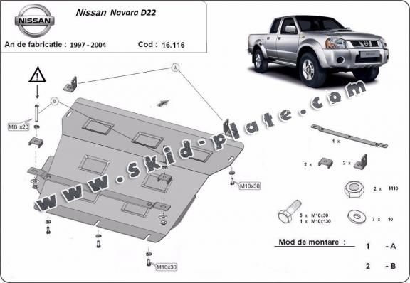 Steel skid plate for the protection of the engine and the radiator for Nissan Navara D22