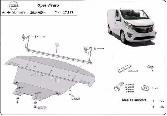 Steel skid plate for Opel Vivaro B 