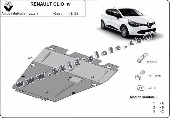 Steel skid plate for the protection of the engine and the gearbox for Renault Clio 4