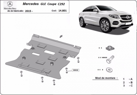 Steel skid plate for Mercedes GLE Coupe C292