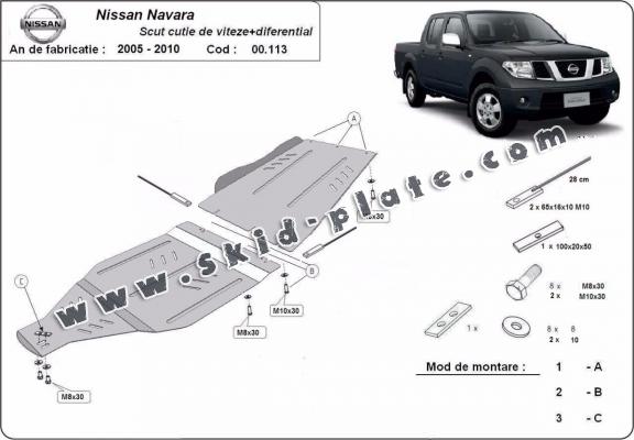Steel gearbox skid plate for Nissan Navara D40