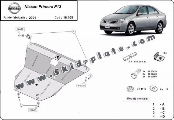 Steel skid plate for Nissan Primera P12