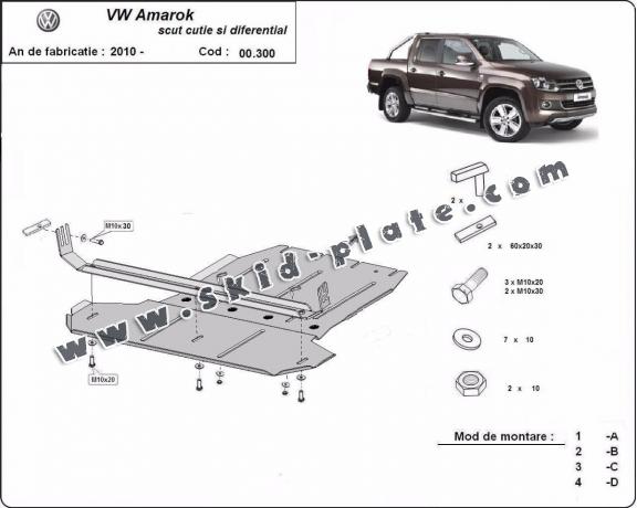 Steel gearbox and differential skid plate for Volkswagen Amarok