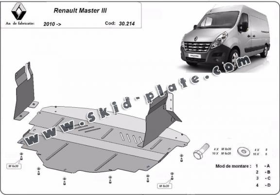 Steel skid plate for Renault Master 3