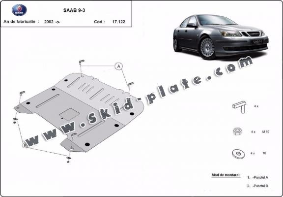 Steel skid plate for the protection of the engine and the gearbox for Saab 9-3