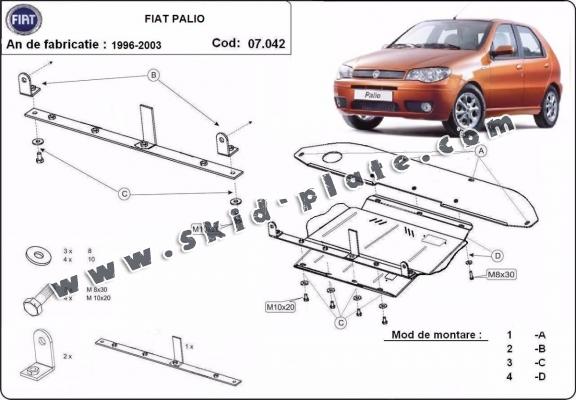 Steel skid plate for the protection of the engine, gearbox and differential for Fiat Palio