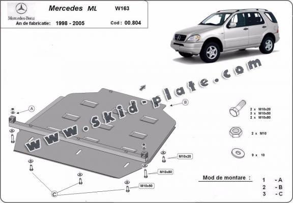 Steel gearbox skid plate for Mercedes ML W163