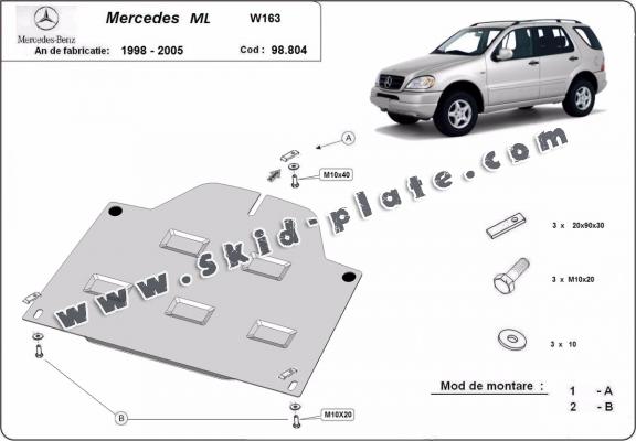 Steel diferential skid plate for Mercedes ML W163