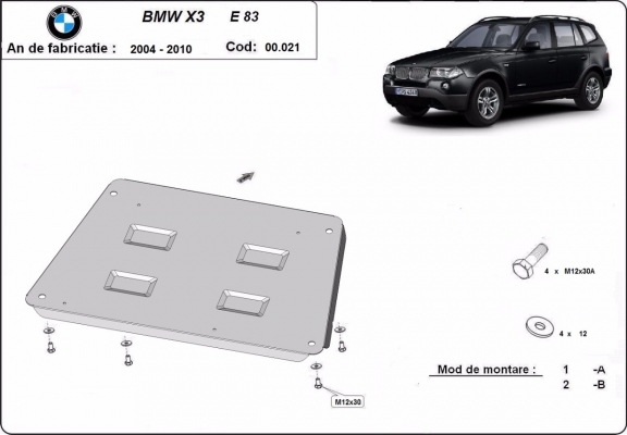 Steel skid plate for BMW X3 E83
