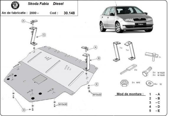 Steel skid plate for Skoda Fabia Diesel