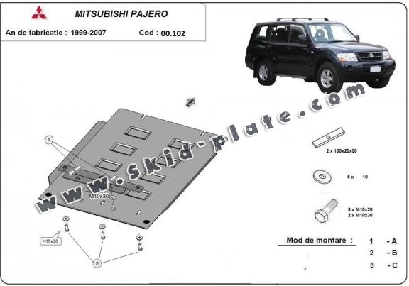 Steel gearbox skid plate for Mitsubishi Pajero 3 (V60, V70)