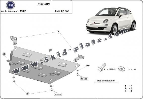 Steel skid plate for Fiat 500