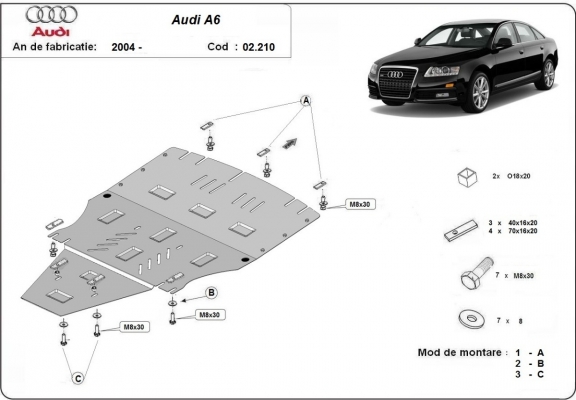 Steel skid plate for Audi A6