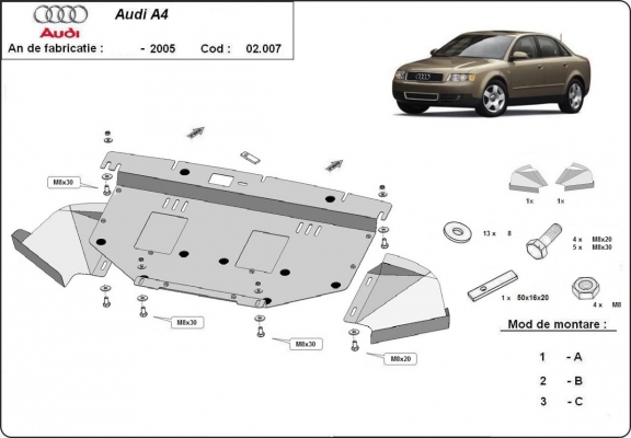 Steel skid plate for Audi A4  B6