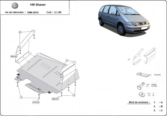 Steel skid plate for Volkswagen Sharan
