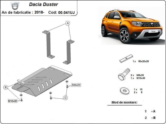 Steel diferential skid plate for Dacia Duster 4x4