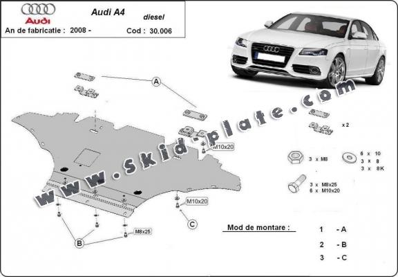 Steel skid plate for Audi A4 B8, diesel