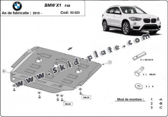 Steel skid plate for BMW X1 F48