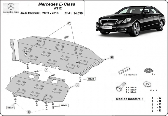 Steel skid plate for Mercedes E-Classe W212