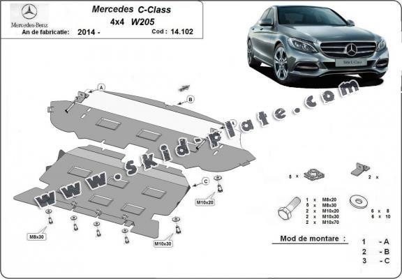 Steel skid plate for Mercedes C-Class W205 4x4