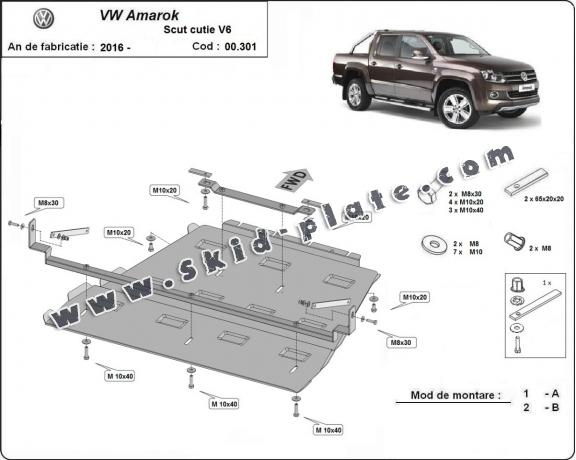 Steel gearbox and differential skid plate for Volkswagen Amarok -  V6 automat