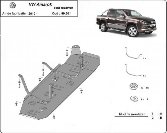 Steel fuel tank skid plate  for Volkswagen Amarok - Only for versions without factory protections