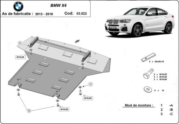 Steel skid plate for  BMW X4 F26